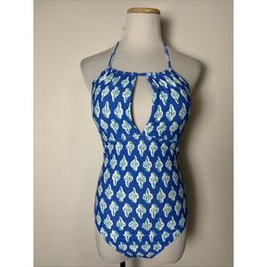 J. Crew One Piece‎ Swimsuit Size Small Halter Lined Built in Bra Blue Green NWT